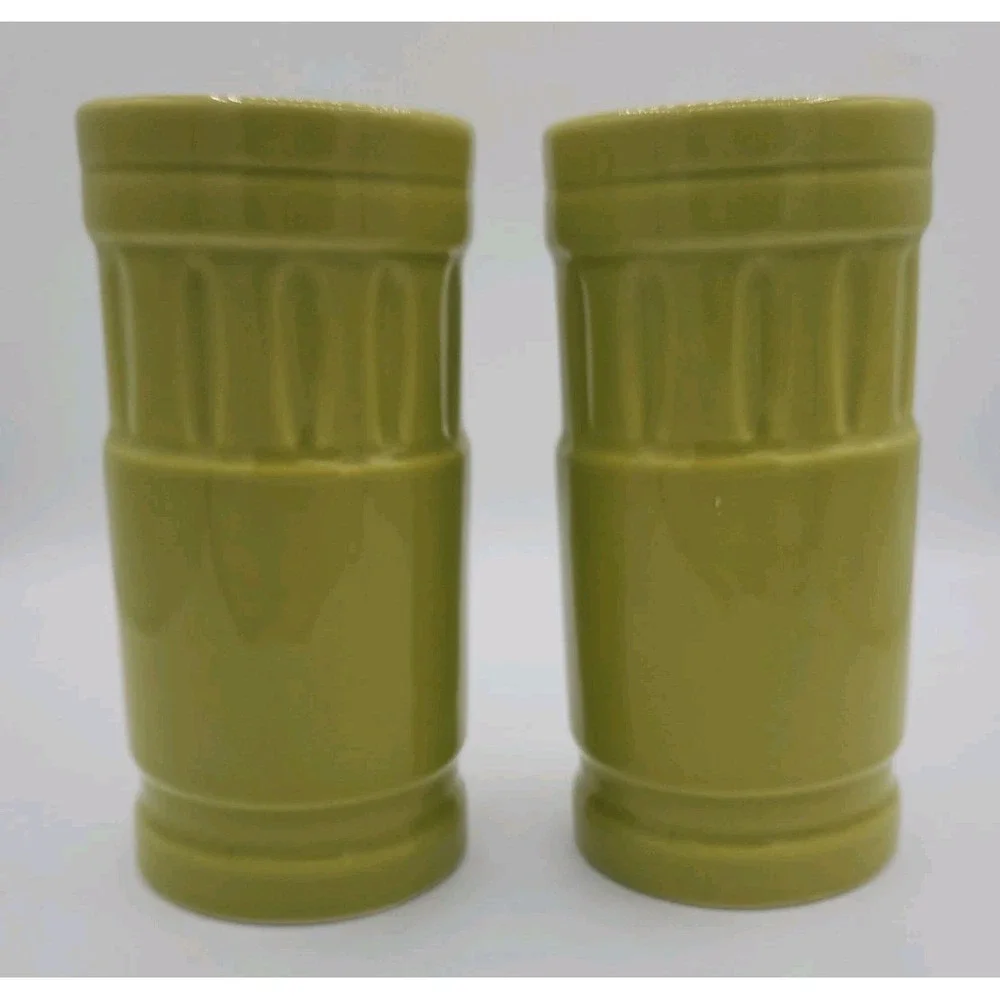 Pair Of Crate and‎ Barrel Lime Green Tiki Tall Hurricane Glasses by Jane Dixon